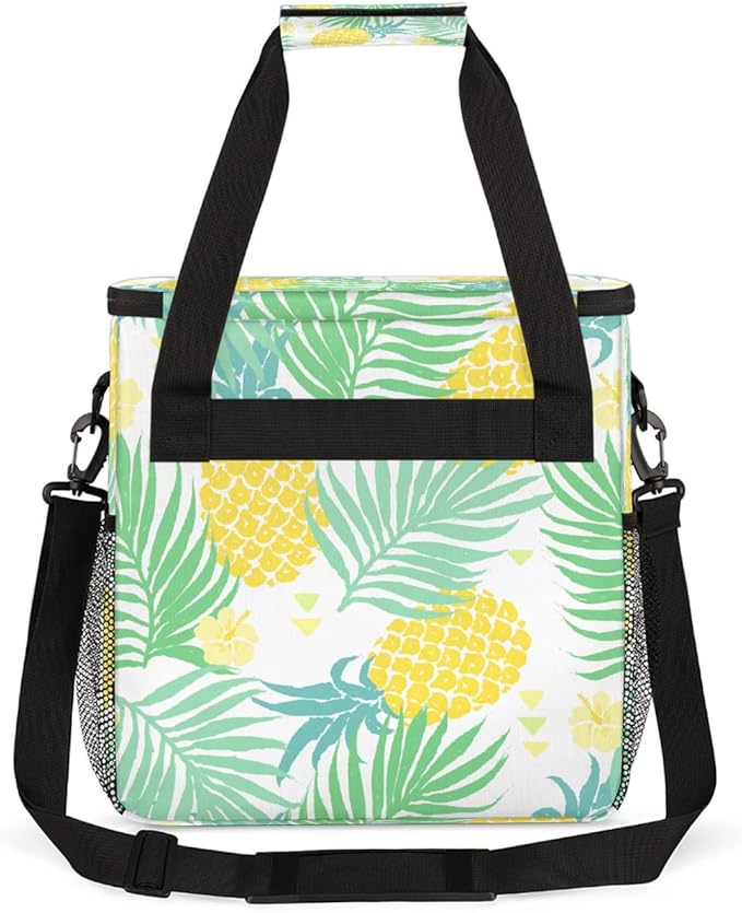 Pineapple Palm Leaves Summer Coffee Maker Carring Bag Travel Carrying Storage Tote Bag Compatible with Keurig K-Mini or K-Mini Plus Portable Single Serve Coffee Brewer Case with Pockets