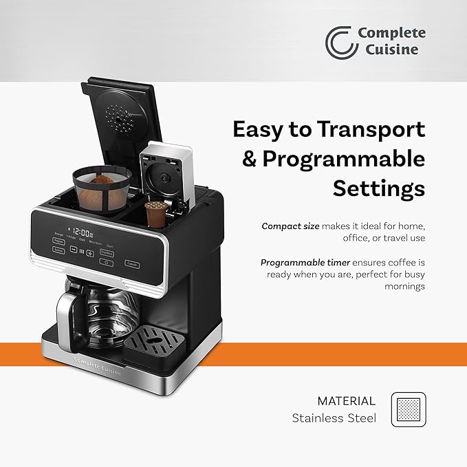 2-in-1 Programmable Coffee Maker 12-Cup Pot &amp Single-Serve Pod Black