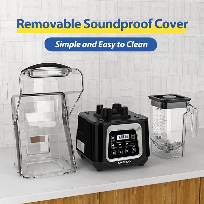 Commercial Blender 2200W CRANDDI Professional Quiet Smoothie Blender with Smart Touch Screen &amp Removable Cover 52oz for Frozen Drinks Juice &amp More 4 Preset Programs K80TS Black