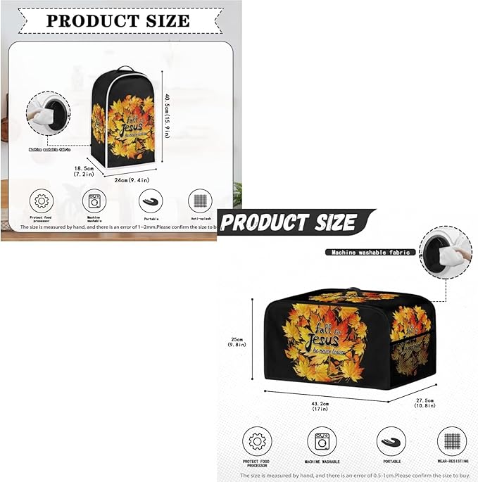 Unique Toaster 2 Slice Thanksgiving Day Decorations Set Blender Bread Toaster Cover Slow Cooker Cover Fit for Most 6-8 Qt Slow Cookers Fall for Jesus He Never Leaves (Black)