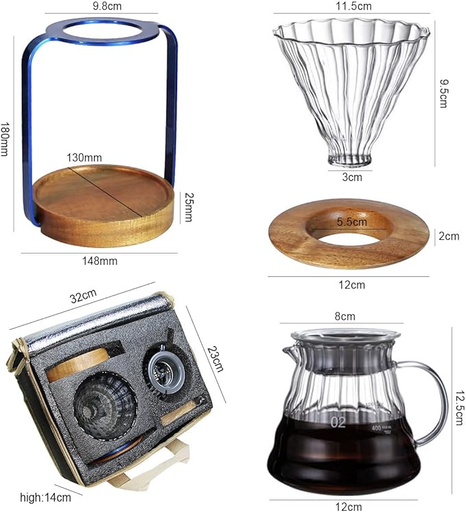 SOTECH Pour Over Coffee Dripper Stand with Metal Stand Wooden Filter Holder Glass Server with Paper Coffee Filters Coffee Maker Stand Set for Coffee Tea and Saffron