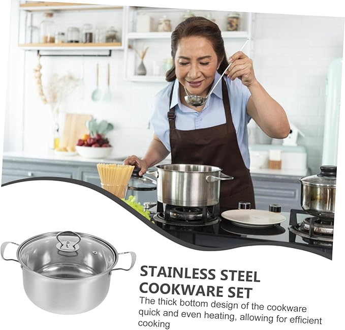 VICASKY Stainless Steel Cookware Set Small Soup Pot Milk Pot Frying Pan with Comfortable Grip Handles Thick Bottom for Efficient Cooking and Easy Cleaning