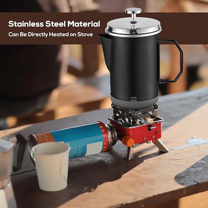 French Press Coffee Maker 33oz Stainless Steel French Press Coffee Tea Maker Insulated Large Capacity Tea Presses with Foldable Handle for Home Kitchen Caming Loose Tea (Black)