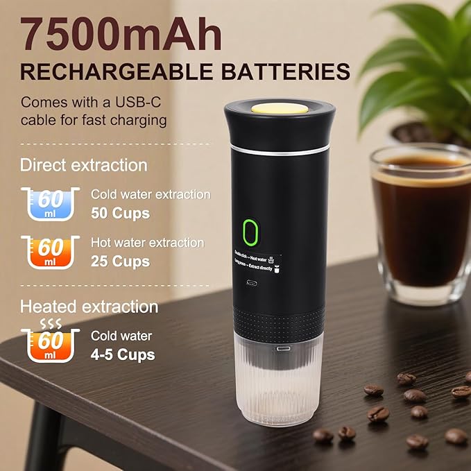 Coffee Maker Set Portable Espresso Machine and Coffee Grinder 3 in 1 Travel Coffee Maker Compatible Ground Coffee Capsules (NS＆DG) for Outdoor Camping Hiking Office