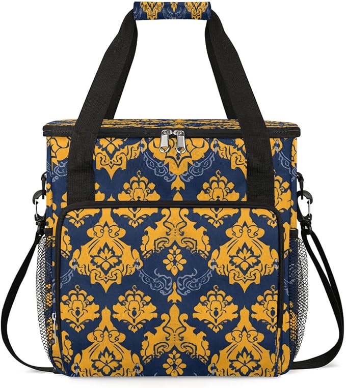 Elegant Ethnic Pattern Coffee Maker Carrying Bag Compatible with K-Mini or K-Mini Plus Portable Single Cup Coffee Maker Case with Pockets for K Cup Pods