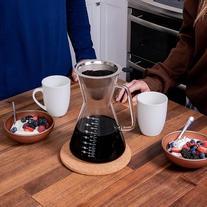 The London Sip Pour Over Coffee Maker Set Includes Stainless Steel Gooseneck Kettle 1200ml Glass Carafe with Reusable Stainless Steel Filter and 2 Tablespoon Coffee Scoop
