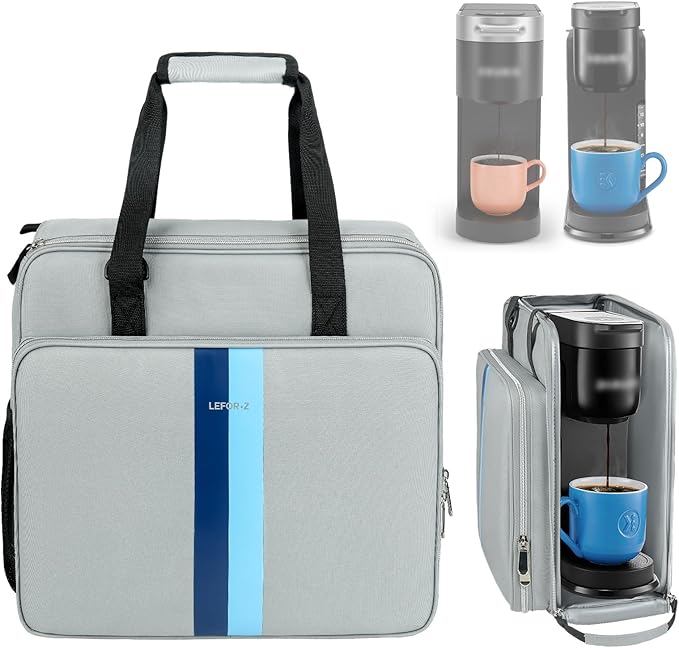 Coffee Maker Travel Bag Compatible with Keurig K-Slim/K-Express/K-Iced/Ninja PB051/PB041STSingle Serve Coffee Brewer Carrying Case with Multiple Pockets for K-Cup PodsGrey(Bag Only)