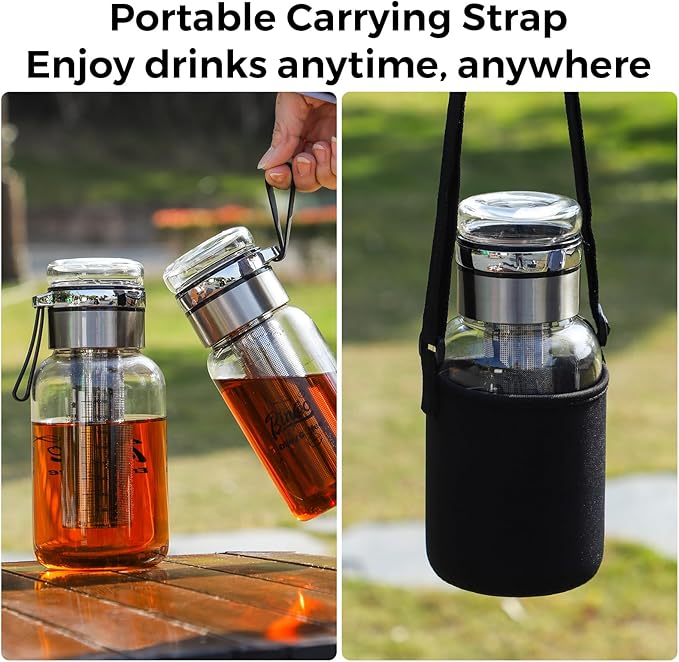Bincoo Glass Cold Brew Coffee Maker with Extended Fine Mesh Filter Tea Infuser Bottle Iced Coffee Maker with Thick Borosilicate Glass (750ml/24oz)