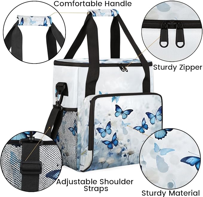Flowers Butterfly Coffee Maker Carrying Bag Glitter Butterfly Travel Storage Bag Compatible with K-Mini or K-Mini Plus Single Serve Coffee Brewer Carrying Case with Multiple Pockets &amp Shoulder S