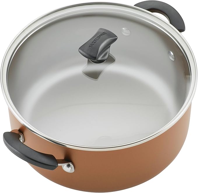 Farberware Cookstart DiamondMax Nonstick Cookware/Pots and Pans Set Dishwasher Safe Includes Baking Pan and Cooking Tools 15 Piece - Copper