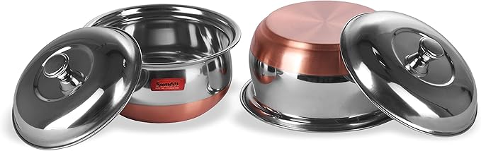 Sumeet Stainless Steel 2 Pieces Handi Pot Set 1.1 L 1.3 L 2 Piece (Steel) Mirror 1.1 liter