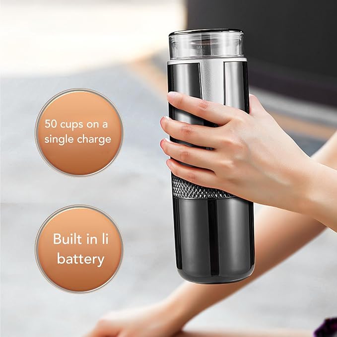 Fockety Portable Electric Espresso Machine 160ml Travel Coffee Maker for with Capsules and Ground Coffee USB Car Coffee Maker Self Heating Coffee Machine for RV Hiking Office