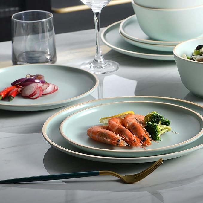 Melamine Dinnerware Sets Plates and Bowls Sets 12 Pcs Melamine Plates Dish Set for 4 Unbreakable Dinnerware Set for Party BPA Free Suitable Indoors and Outdoors (Mint Green)
