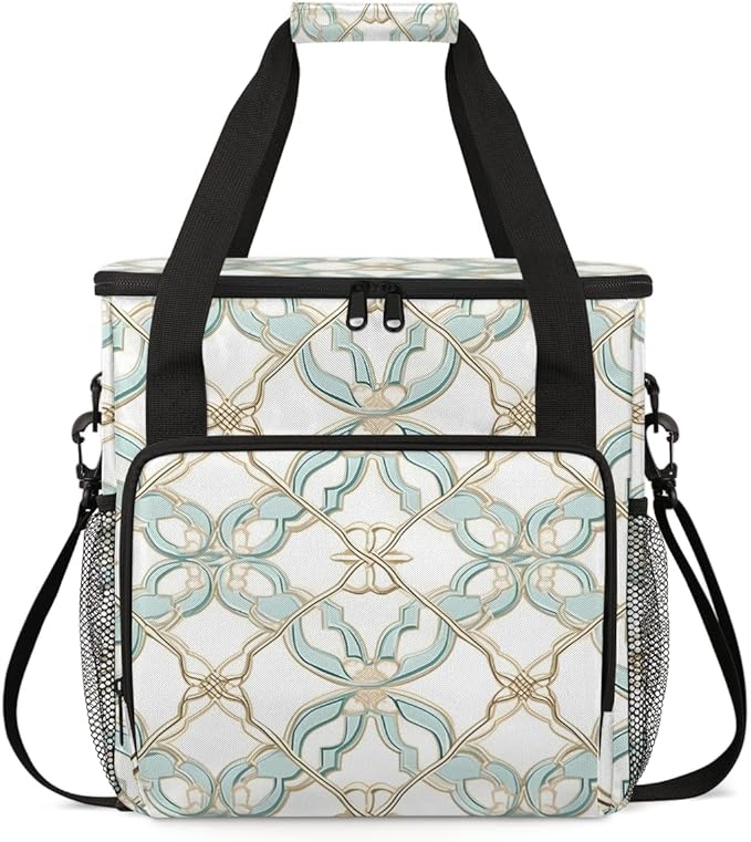 Green Mandala Coffee Maker Carrying Bag Ethnic Aztec Travel Storage Bag Compatible with K-Mini or K-Mini Plus Single Serve Coffee Brewer Carrying Case with Multiple Pockets &amp Shoulder Strap