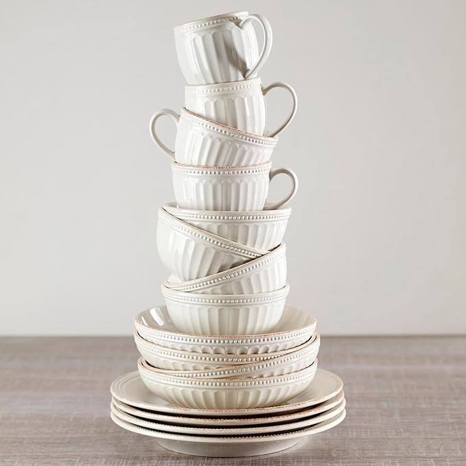 Lenox 891196 French Perle Groove White 12-Piece Pasta Bowl Dinnerware Set Service For 4