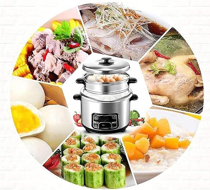 Household Electric Rice Cooker And Steamer-warm Function 201 Stainless Steel Liner With Spatula And Measuring Cup For 1-7 People(4L)