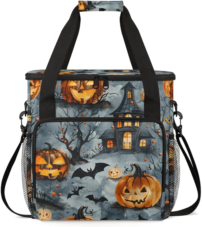Bats Pumpkins Castle Coffee Maker Carrying Bag Portable Travel Storage Tote Bag Compatible with K-Mini or K-Mini Plus Single Serve Coffee Brewer Carrying Case with Multiple Pockets &amp Shoulder St