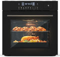 Built-in 24 Electric Wall Oven - 70L Volume 2.5Cu.ft 8 Cooking Functions including Air Fry 3000W Power 3D Surround Heating Technology Touch Control Panel Double-Layer Glass Door Modern Black D