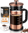 French Press Coffee Maker - 34 Ounce Classice Stainless Steel Coffee Press with 4-Level Filtration System Heat Resistant Thickness Borosilicate Glass French Press Coffee Pot for Camping Travel Gift