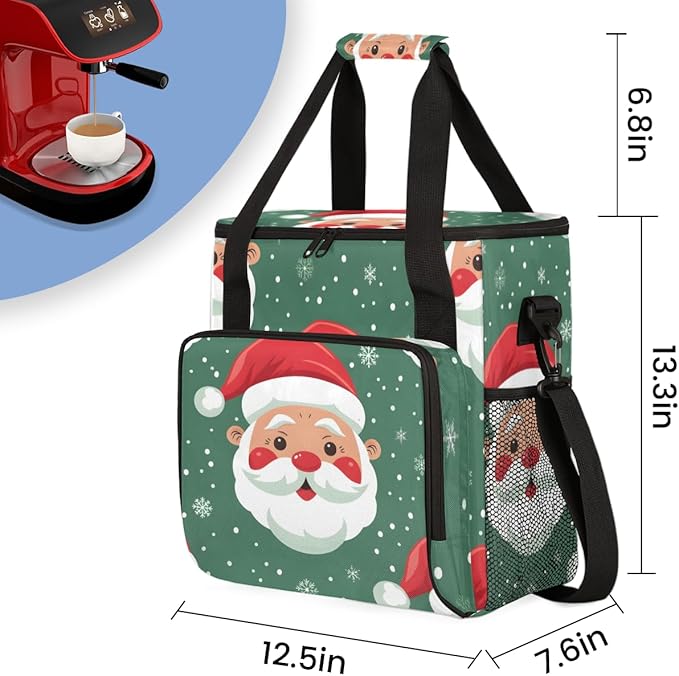 Abstract Santa Claus Coffee Maker Carrying Bag Christmas Santa Claus Travel Storage Bag Compatible with K-Mini or K-Mini Plus Single Serve Coffee Brewer Carrying Case with Pockets &amp Shoulder Str