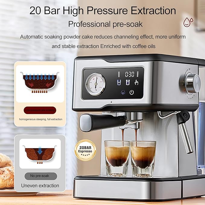 Professional Coffee Machine Multifunctional Machine with Milk Foam Steam Wand Small Stainless Steel Coffee Machine Regular Home Coffee Machine Semi-Automatic Espresso Machine
