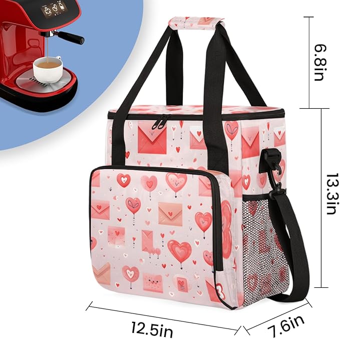 Heart Letter Coffee Maker Carrying Bag Portable Travel Storage Tote Bag Compatible with K-Mini or K-Mini Plus Single Serve Coffee Brewer Carrying Case with Multiple Pockets &amp Shoulder Strap