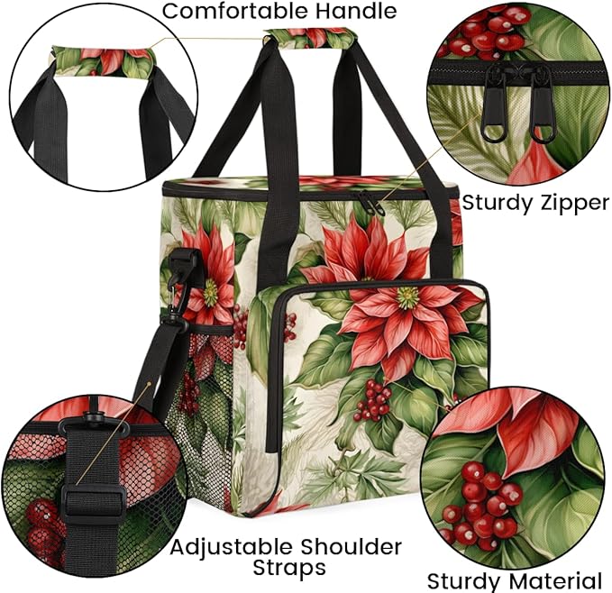 Christmas Flowers Coffee Maker Carrying Bag Abstract Flowers Travel Storage Bag Compatible with K-Mini or K-Mini Plus Single Serve Coffee Brewer Carrying Case with Multiple Pockets &amp Shoulder St