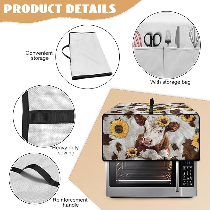 Doojoayie Cow Toaster Cover 6 Slice Bread Machine Cover Small Kitchen Appliance Protector Modern Kitchen Decoration Gift for People Who Loves to Cook