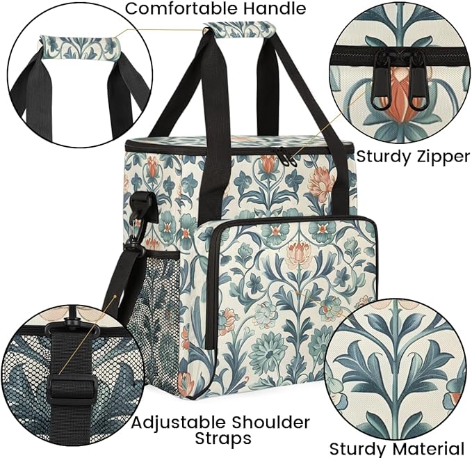Exquisite Flowers Coffee Maker Carrying Bag Portable Travel Storage Tote Bag Compatible with K-Mini or K-Mini Plus Single Serve Coffee Brewer Carrying Case with Multiple Pockets &amp Shoulder Strap