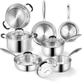 Stainless Steel Kitchen Cookware Set11 Piece Pots and Pans Set with SteamerHeat-resistant HandleNon-ToxicInductionOvenDishwasher Safe