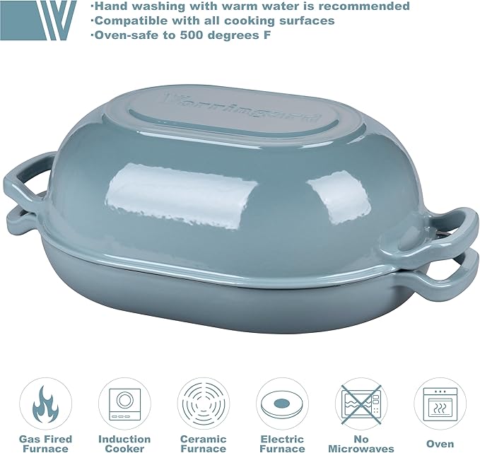 Enameled Cast Iron Sourdough Bread Oven Dutch Oven Loaf Cast Iron Bread Pan for Homemade Bread Baking Meatloaf Pan with Lid 7QT Sea Salt