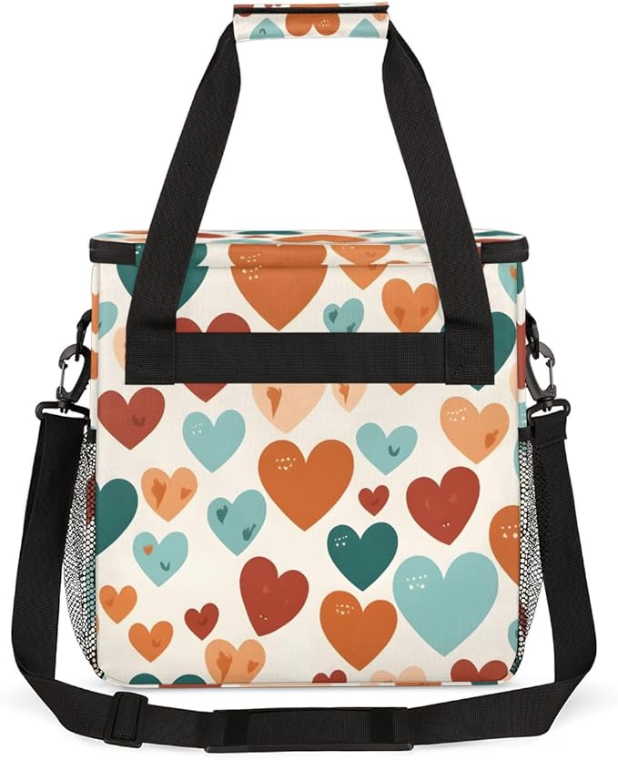 Brown Blue heart Coffee Maker Carrying Bag Portable Travel Storage Tote Bag Compatible with K-Mini or K-Mini Plus Single Serve Coffee Brewer Carrying Case with Multiple Pockets &amp Shoulder Strap