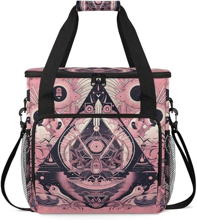 Pink Magic Circle Coffee Maker Carrying Bag Sacred Geometry Travel Storage Bag Compatible with K-Mini or K-Mini Plus Single Serve Coffee Brewer Carrying Case with Multiple Pockets &amp Shoulder Str