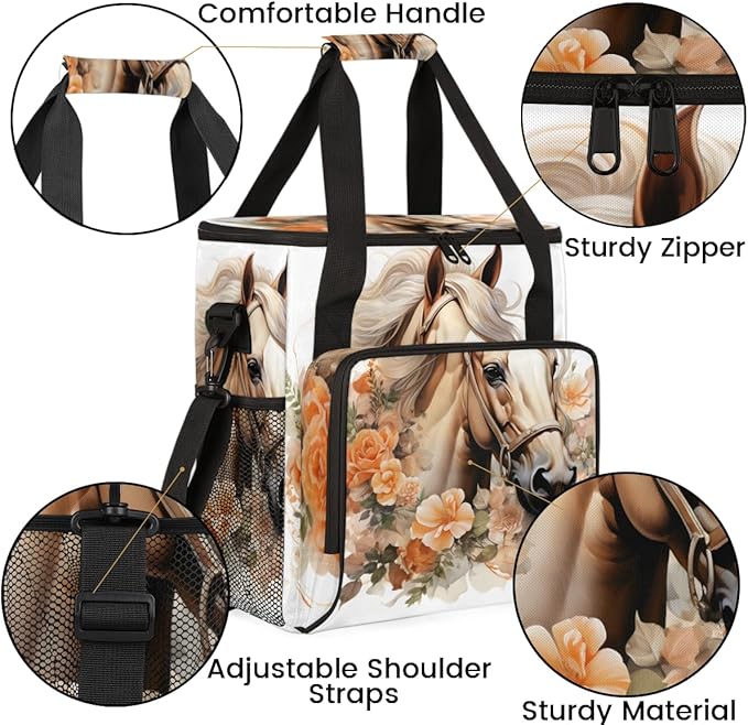 Flowers Horse Coffee Maker Carrying Bag Portable Travel Storage Tote Bag Compatible with K-Mini or K-Mini Plus Single Serve Coffee Brewer Carrying Case with Multiple Pockets &amp Shoulder Strap