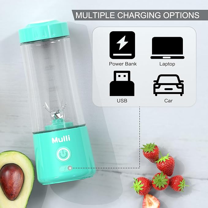 Mulli Portable BlenderUSB Rechargeable Personal Mixer for Smoothie and Shakes Mini Blender with Six Blades for Baby FoodTravelGym(Update)