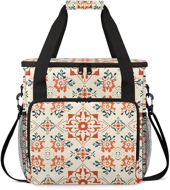 Retro Floral Coffee Maker Carrying Bag Rich Damask Travel Storage Bag Compatible with K-Mini or K-Mini Plus Single Serve Coffee Brewer Carrying Case with Multiple Pockets &amp Shoulder Strap