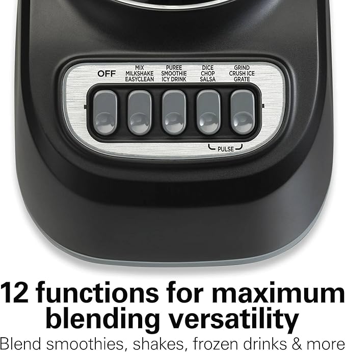 Beach Smoothie Blender with 650W Peak Power Wave Action System 12 Functions 48 oz BPA-Free Jar and Ice Sabre Blades Black (Black)
