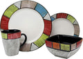 Country Cottage 16-Piece Stoneware Dinnerware Set – Rustic Earth Tones Microwave &amp Dishwasher Safe