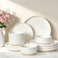 Plates and Bowls Sets Dinnerware Sets for 4 12 Pieces Scratch Resistant Dishware Dishes Set Ceramic Kitchen Dinner Set Porcelain &amp Microwave and Dishwasher Safe Cream White