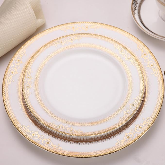 16 pieces bone china dishes set for 4 ceramic plate set with gold thread elegant royal pattern dinnerware sets for wedding housewarming and birthday