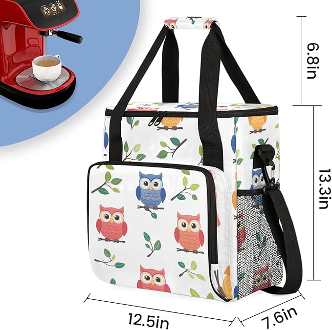 Owls Travel Coffee Maker Carrying Bag Large Organizer Storage Tote Bag Insulated Reusable Cooler Grocery Bags