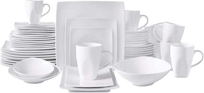 Bone China Square Shape Elegance White 51pc Dinnerware Set