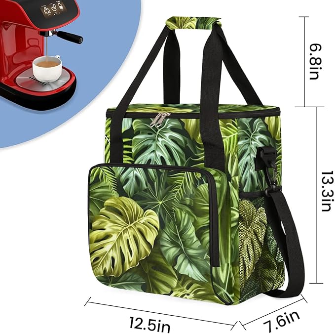 Coffee Maker Carrying Bag Palm Leaves Summer Theme Single Cup Coffee Maker Travel Bag Compatible with Keurig K-Mini or K-Mini Plus Portable Storage Bag with Shoulder StrapAZ-206