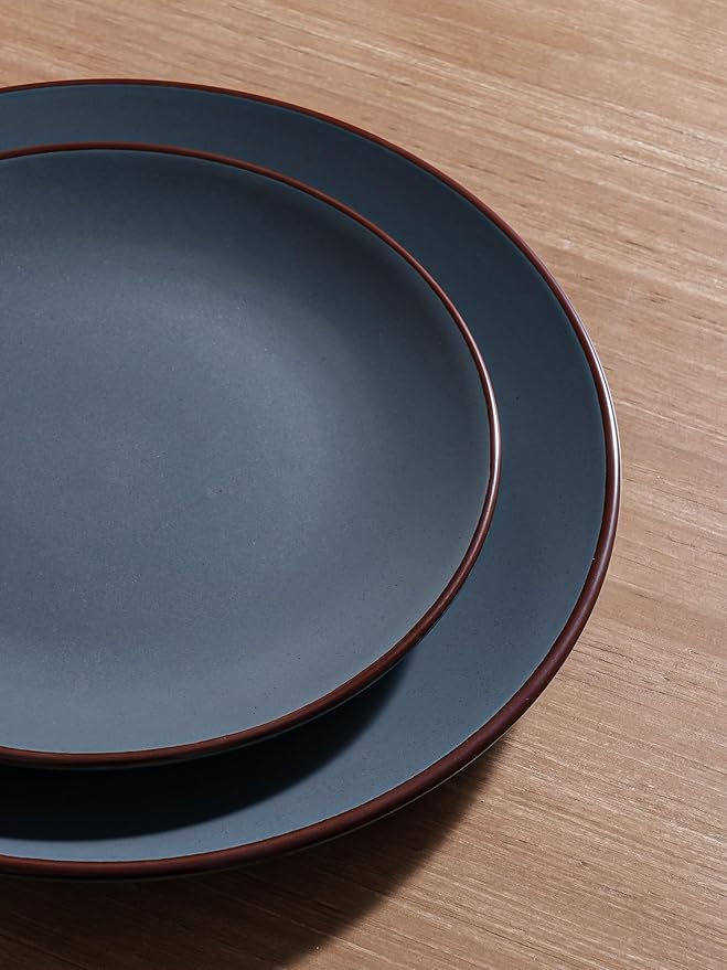 Famiware Venus Dinnerware Sets and Mercury Coffee Mugs Set of 4 16 Pieces Plates and Bowls Sets Microwave and Dishwasher Safe Charcoal
