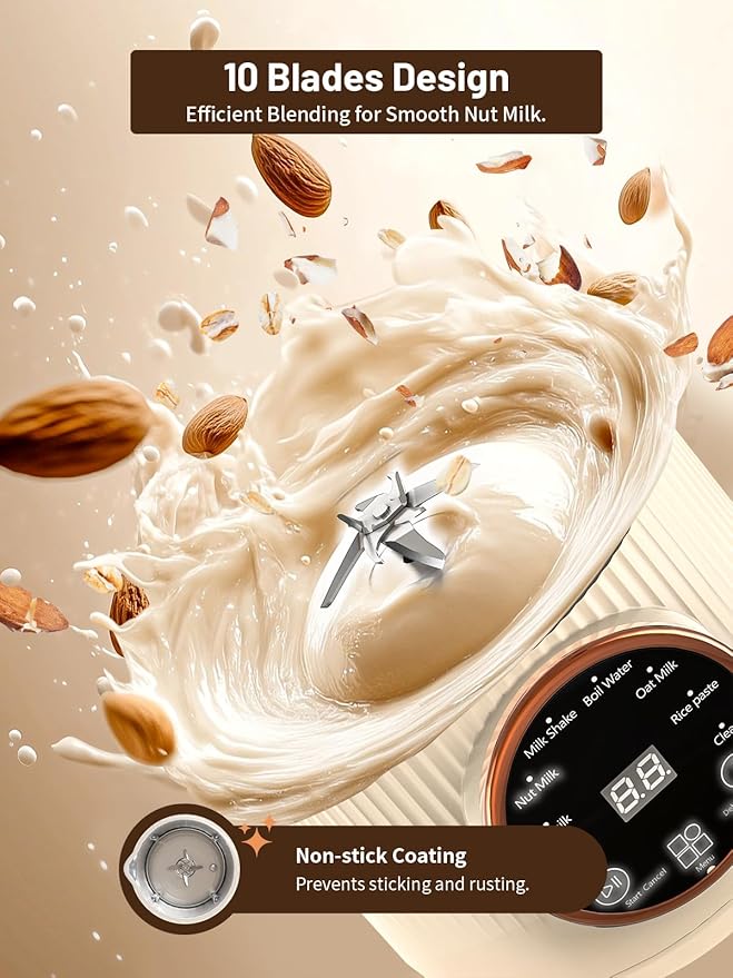 Nut Milk Maker Machine 35oz Homemade Soy Almond Oat Coconut Plant Based and Non Dairy Beverages 8 in 1 Automatic Soybean Machine With 12H Delay Start/Keep Warm/Boil Water