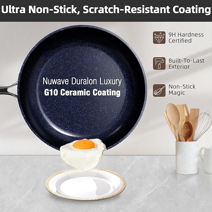 Nuwave Lux 13pc Forged Lightweight Cookware Set PFAS Free Healthy G10 Duralon Ceramic Coating Ultra Non-Stick Stay-Cool Handles Works on All Cooktops &amp Induction Ready
