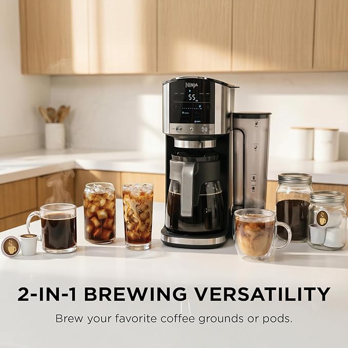 Ninja DualBrew Coffee Maker | Brew Coffee Grounds &amp Pods | Brew Classic Rich Over Ice &amp Cold Brew | Brew Single-Serve Cup to Full 12-Cup Carafe | Stainless Steel | GP161