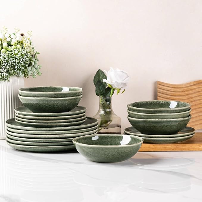 AmorArc Ceramic Dinnerware SetsHandmade Reactive Glaze Stoneware Plates and Bowls SetsHighly Scratch Resistant | Dishwasher &amp Microwave Safe Dishes SetService for 4 (12pc)