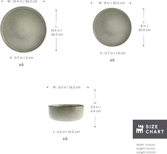 Karaca New Skal 18-Piece Dinnerware Sets for 6 People Modern Design Stoneware Dinner Set Kitchen Plates Bowls Reactive Glaze Dishwasher &amp Microwave Safe Dish Set