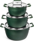 Granitestone Green Pots and Pans Set Nonstick 6 Stackable Piece Cooking Pots Set Kitchen Pots Non Stick Coating 5qt 3qt &amp 1.5qt Pots with Lids Stay Cool Handles Dishwasher Safe 100% Toxin Fre
